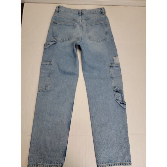 Zara Cargo Jeans Womens Sz 4 Slim Straight High Rise Carpenter Utility Pockets - Picture 9 of 11